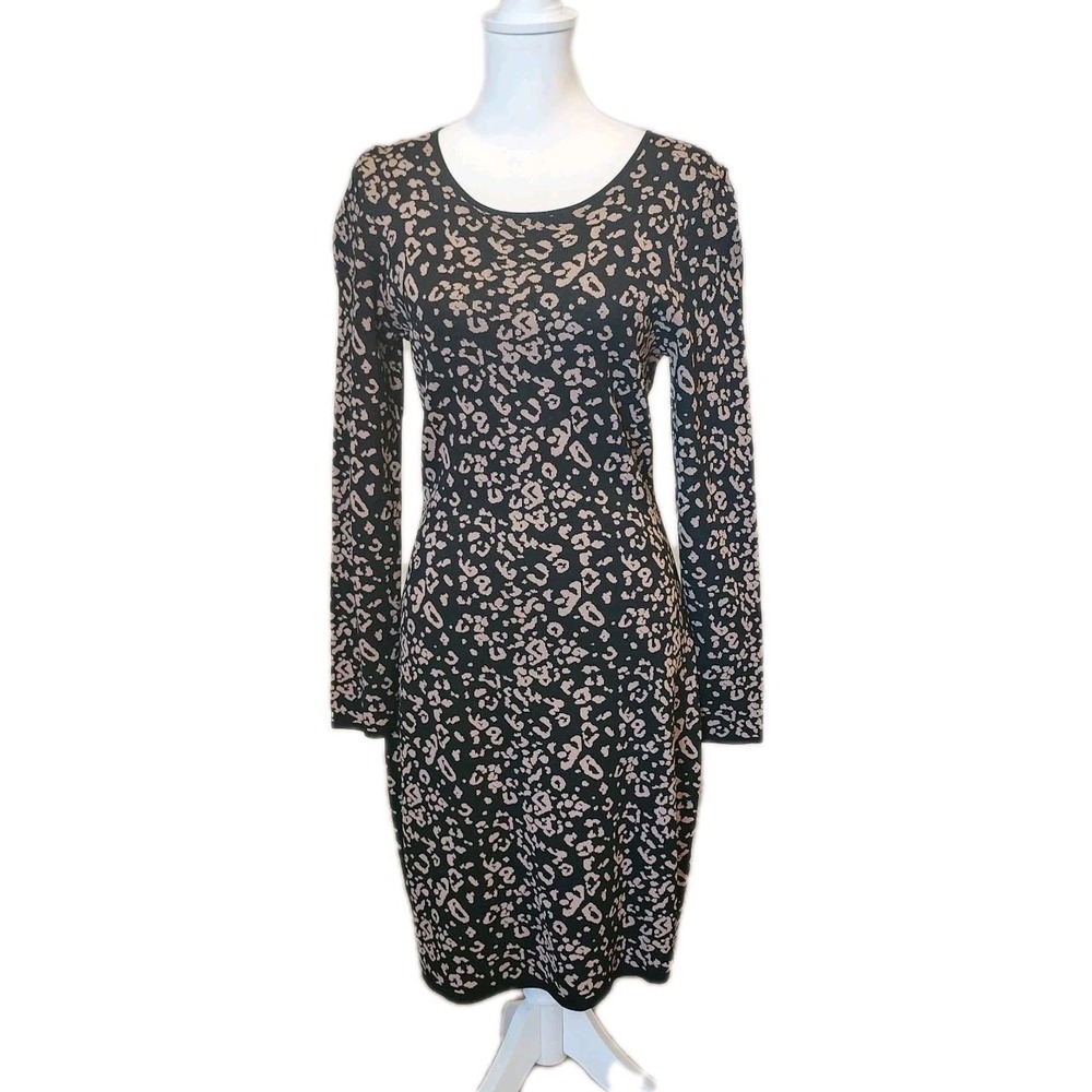 Belle Badgley Mischka‎ Sweater Dress Womens XL Stretch Brown Black Animal Print